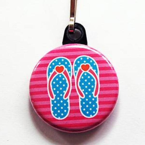 Flip Flop Zipper Pull Blue on Pink - Kelly's Handmade