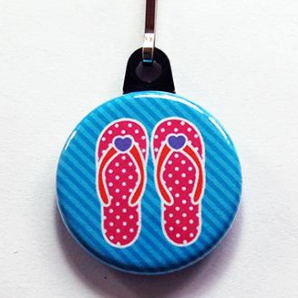 Flip Flop Zipper Pull Pink on Blue - Kelly's Handmade