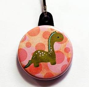 Dinosaur Zipper Pull Green on Pink - Kelly's Handmade