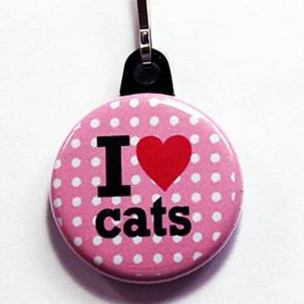 I Love Cats Zipper Pull in Pink - Kelly's Handmade