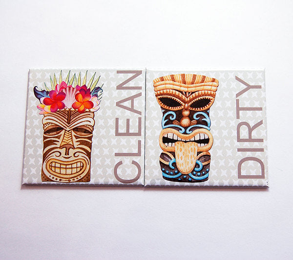 Tiki Clean & Dirty Dishwasher Magnets - Kelly's Handmade