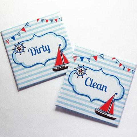 Beach House Sailboat Clean & Dirty Dishwasher Magnets - Kelly's Handmade