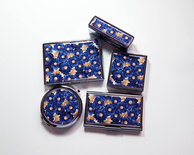Floral Slim Cigarette Case in Blue & Gold - Kelly's Handmade