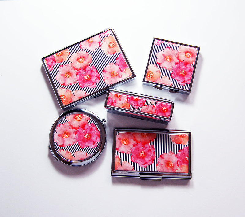 Flowers & Stripes Business Card Case in Pink & Orange - Kelly's Handmade