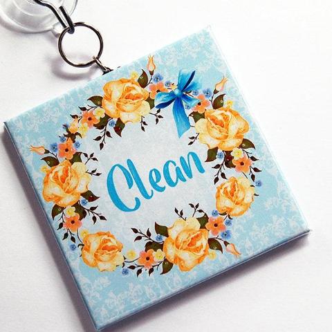 Floral Clean & Dirty Dishwasher Sign in Blue & Yellow - Kelly's Handmade