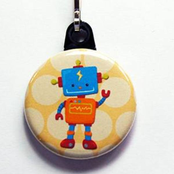 Robot Zipper Pull in Blue Orange & Yellow - Kelly's Handmade