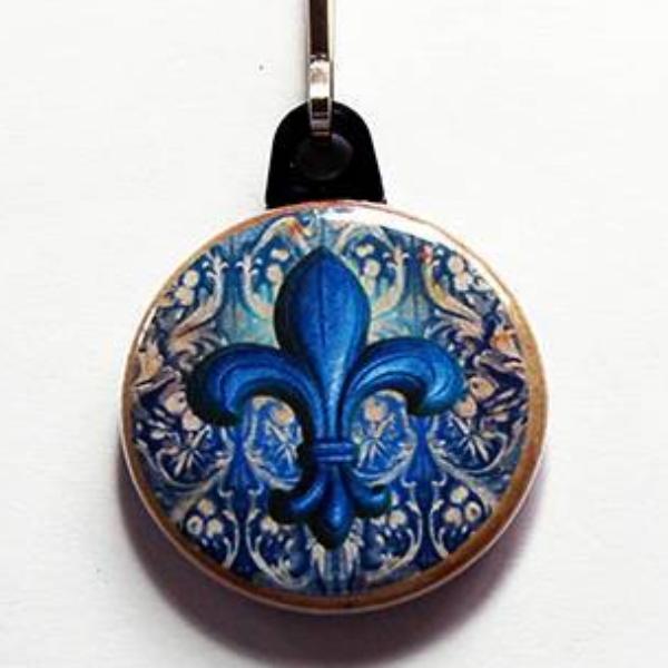 Fleur de lis Zipper Pull in Blue - Kelly's Handmade