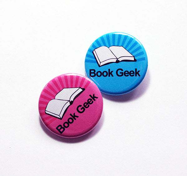 Book Geek Pin in Blue & Pink - Kelly's Handmade