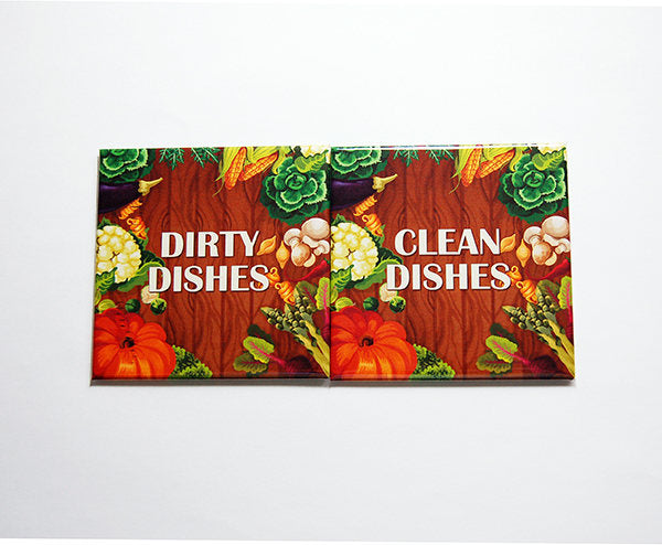 Veggies Clean/ Dirty Dishwasher Magnets in Brown - Kelly's Handmade