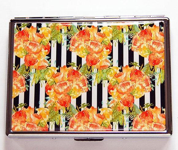 Roses & Stripes Slim Cigarette Case in Orange & Black - Kelly's Handmade
