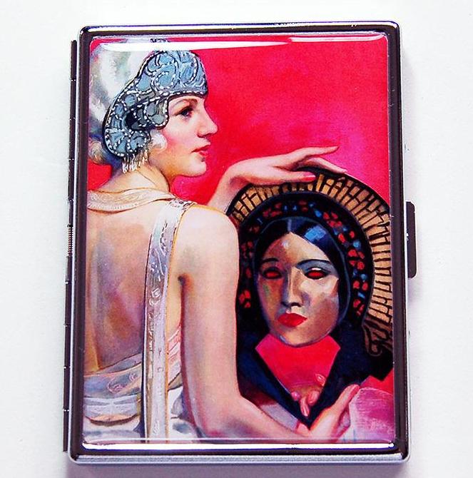 Retro Woman With Mask Slim Cigarette Case - Kelly's Handmade