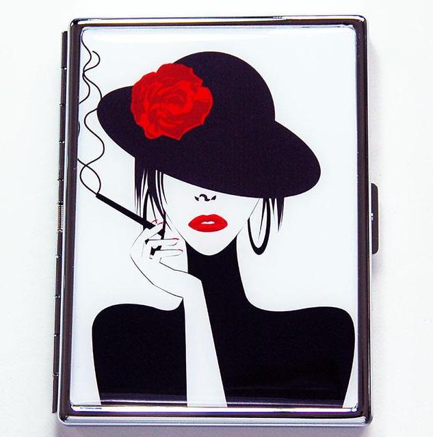 Woman in Black Slim Cigarette Case - Kelly's Handmade