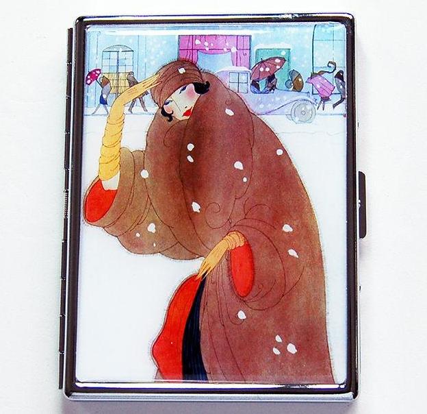 Retro Flapper in Fur Slim Cigarette Case - Kelly's Handmade