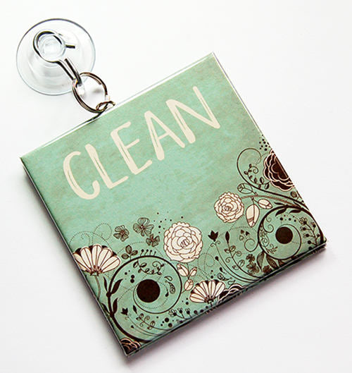 Floral Clean/Dirty Dishwasher Sign in Green - Kelly's Handmade