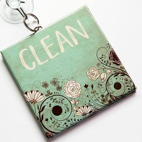 Floral Clean/Dirty Dishwasher Sign in Green - Kelly's Handmade