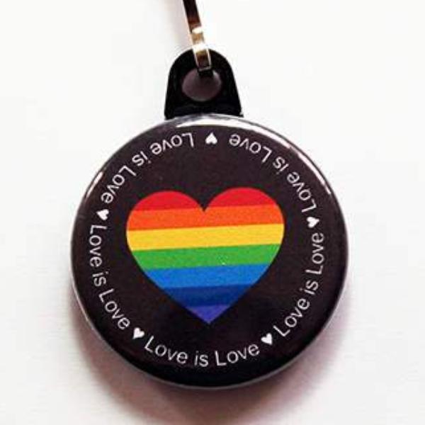 Love is Love Rainbow Heart Zipper Pull in Black - Kelly's Handmade