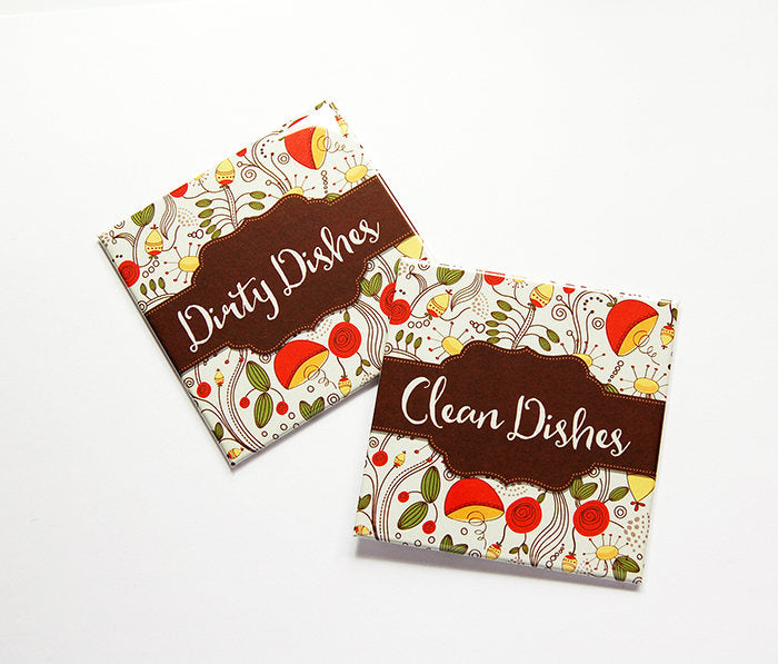 Floral Clean & Dirty Dishwasher Sign in Brown & Orange - Kelly's Handmade