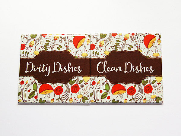 Floral Clean & Dirty Dishwasher Sign in Brown & Orange - Kelly's Handmade