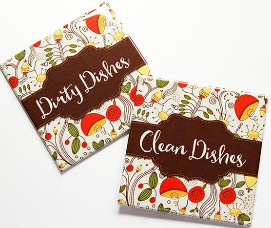 Floral Clean & Dirty Dishwasher Sign in Brown & Orange - Kelly's Handmade