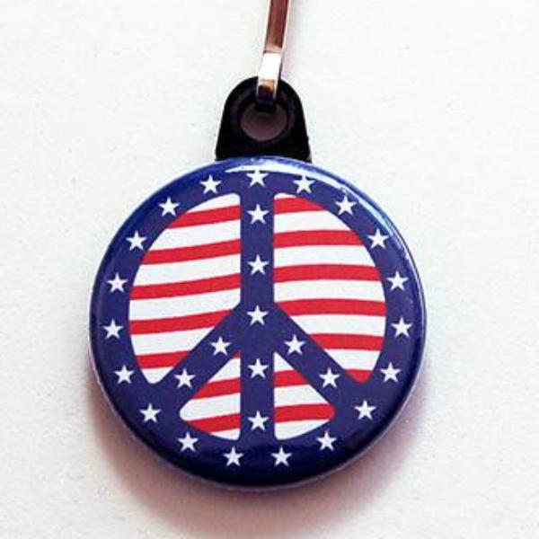 Peace Sign Zipper Pull in Red White & Blue - Kelly's Handmade