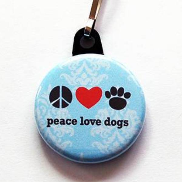 Peace Love Dogs Zipper Pull in Blue - Kelly's Handmade