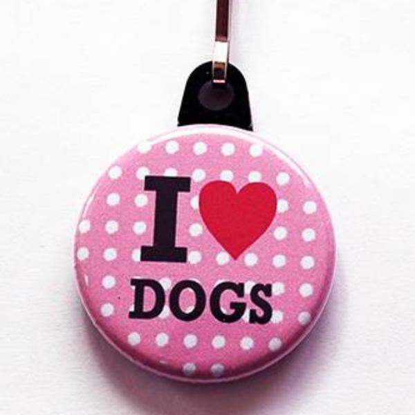 I Love Dogs Zipper Pull in Pink - Kelly's Handmade