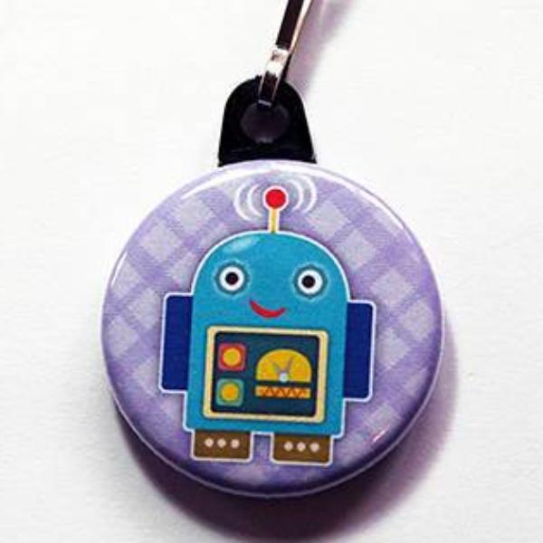 Robot Zipper Pull in Blue & Purple - Kelly's Handmade