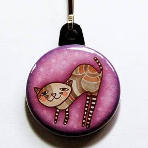 Cat Zipper Pull in Pink - Kelly's Handmade