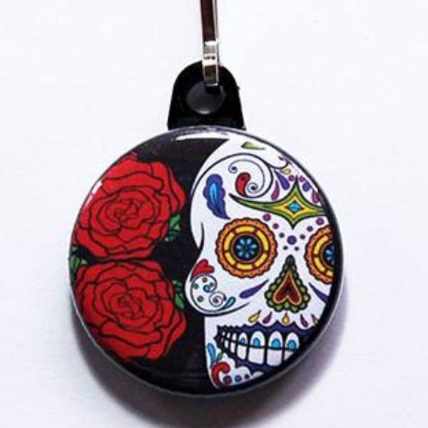 Sugar Skull Zipper Pull in White Red & Black - Kelly's Handmade