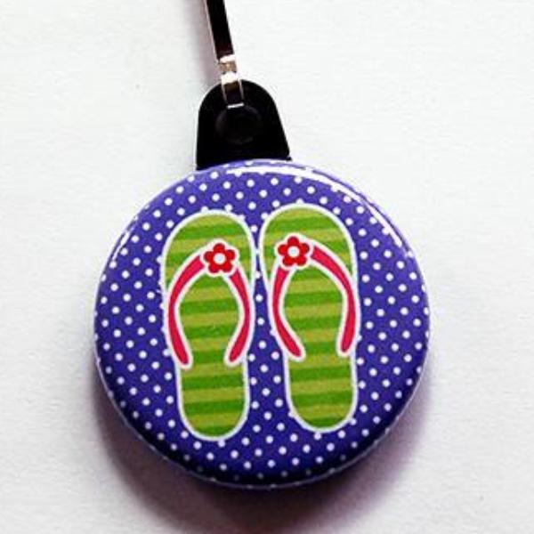 Flip Flop Zipper Pull Green on Purple - Kelly's Handmade