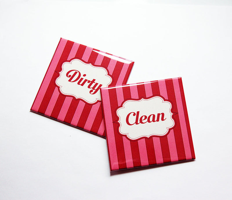 Striped Clean & Dirty Dishwasher Magnets in Pink & Red - Kelly's Handmade