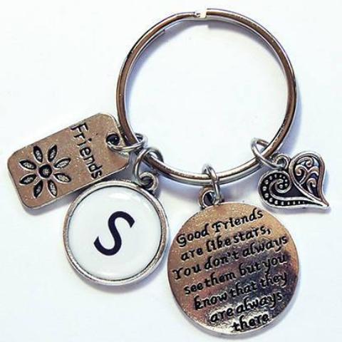 Friend Monogram Keychain in White & Silver - Kelly's Handmade
