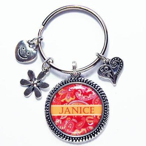 Paisley Personalized Keychain in Red & Yellow - Kelly's Handmade