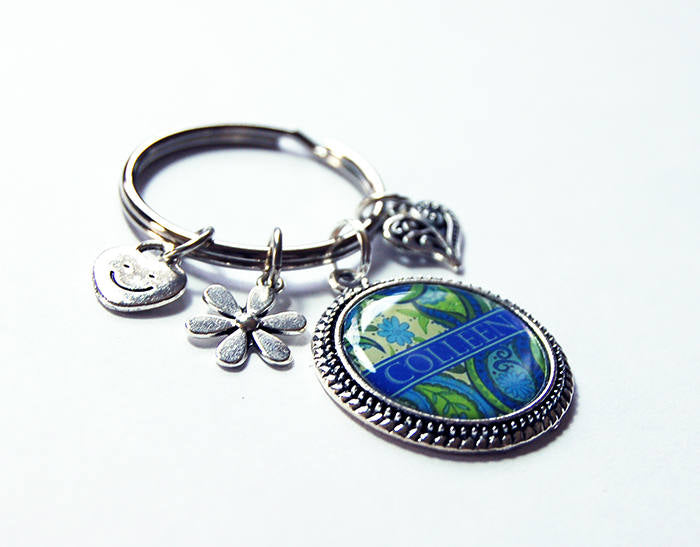 Paisley Personalized Keychain in Blue & Green - Kelly's Handmade