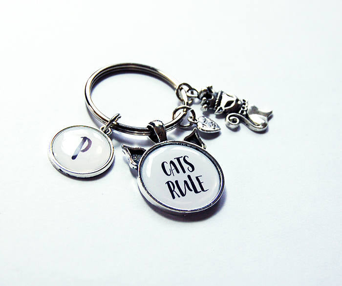 Cats Rule Monogram Keychain - Kelly's Handmade