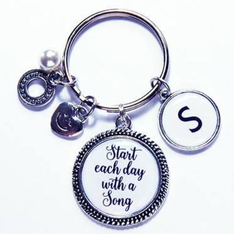 Start Each Day With A Song Monogram Keychain - Kelly's Handmade