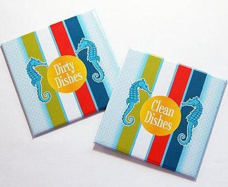 Beach House Seahorse Clean/Dirty Dishwasher Magnets - Kelly's Handmade