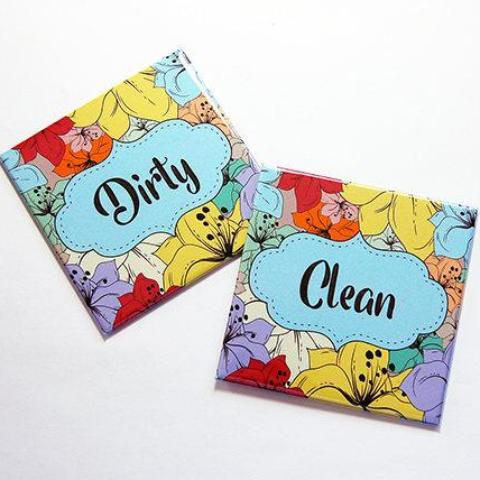 Floral Clean & Dirty Dishwasher Magnets in Bright Colors - Kelly's Handmade