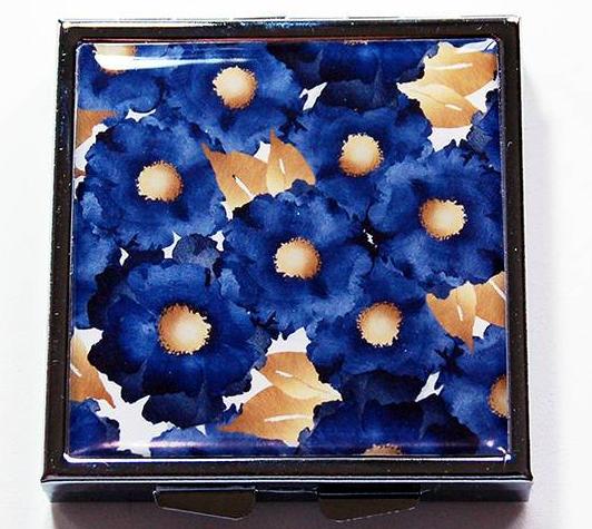 Floral Square Pill Case in Blue & Gold - Kelly's Handmade