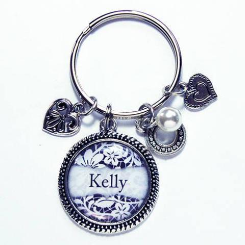 Personalized Keychain in Black & White - Kelly's Handmade