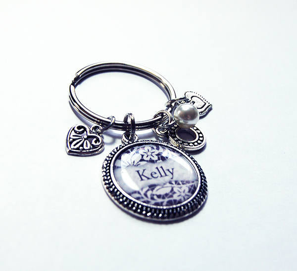 Personalized Keychain in Black & White - Kelly's Handmade