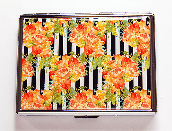 Roses & Stripes Slim Cigarette Case in Orange & Black - Kelly's Handmade