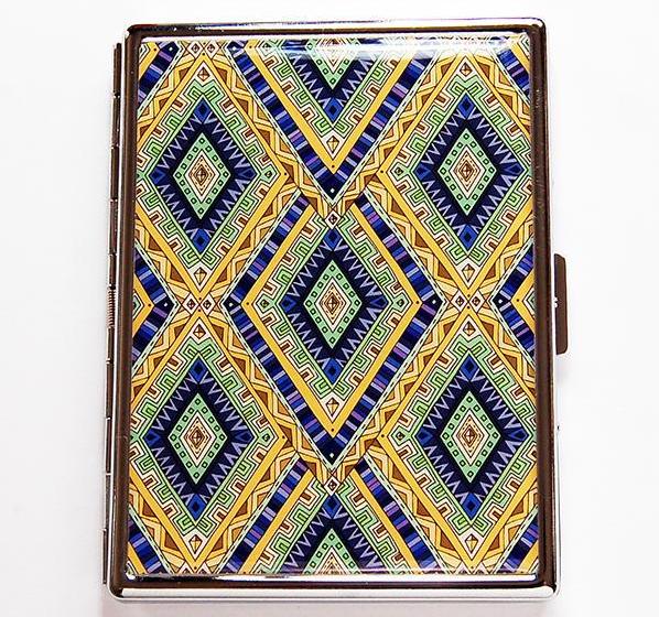 Abstract Design Slim Cigarette Case in Gold Green & Purple - Kelly's Handmade