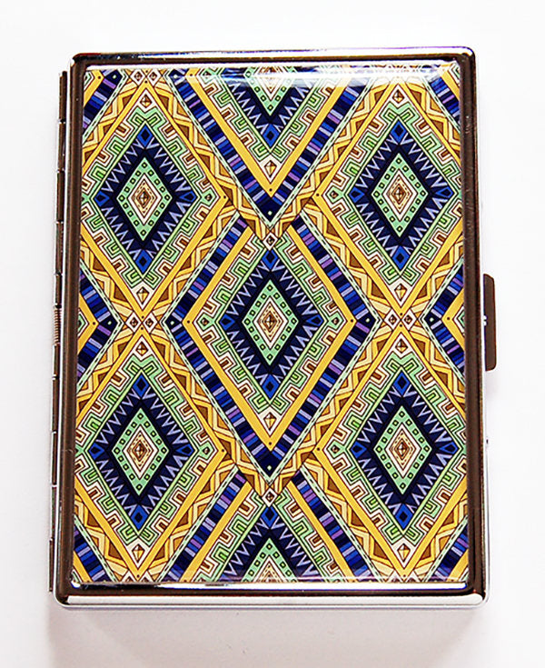 Abstract Design Slim Cigarette Case in Gold Green & Purple - Kelly's Handmade