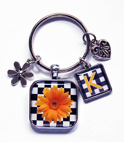 Gerbera Daisy Monogram Keychain in Yellow - Kelly's Handmade