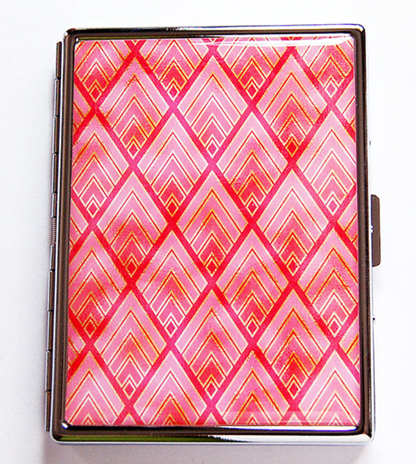 Art Deco Diamond Pattern Slim Cigarette Case in Pink - Kelly's Handmade