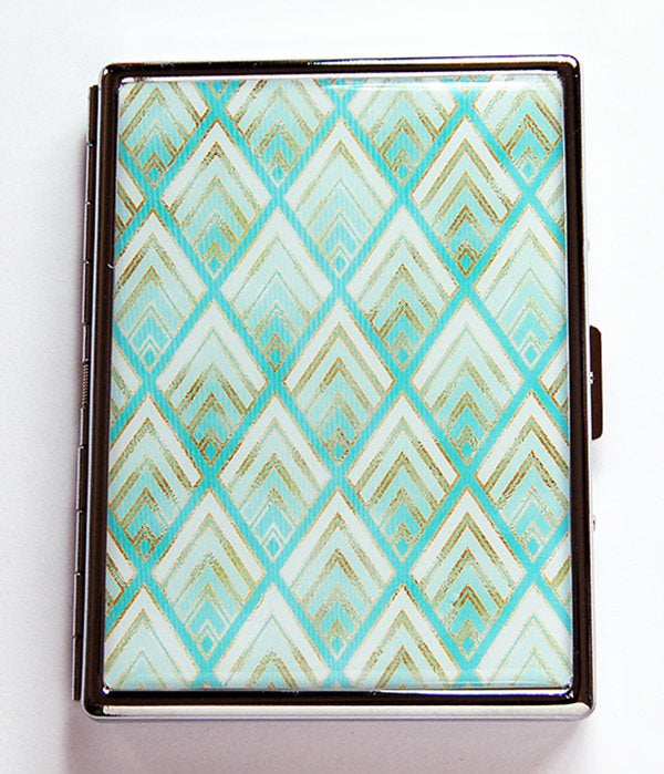 Art Deco Diamond Pattern Slim Cigarette Case in Turquoise - Kelly's Handmade