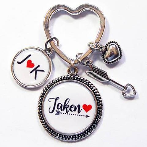 Taken Heart With Two Monograms Keychain - Kelly's Handmade