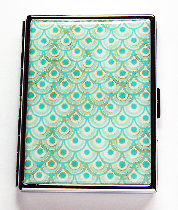 Art Deco Circle Pattern Slim Cigarette Case in Turquoise - Kelly's Handmade