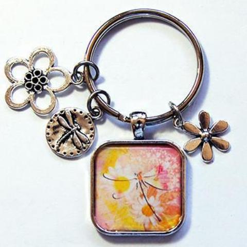 Flower & Dragonfly Keychain - Kelly's Handmade